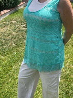 CLOSEOUT!!! OP Crochet Lace Tank Cover-Up in Teal
